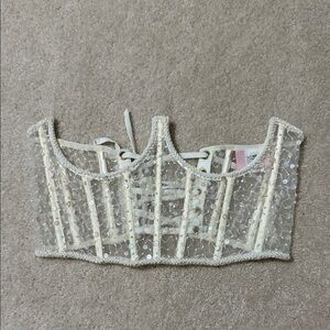 NEW Hand-Beaded Cream Sequin Bodice w/ Boning